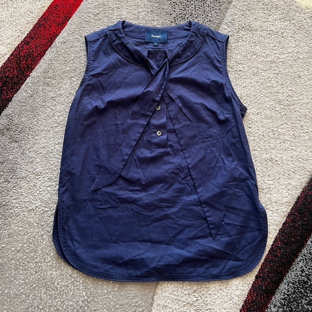 Faconnable Navy Blue Sleeveless Neck Tie Top